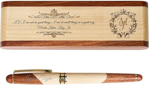 Miniatura 3 de Juego de bolígrafos de madera grabados personalizados, bolígrafo ejecutivo y caja con personalización gratuita, bolígrafo con estuche para regalo (A)