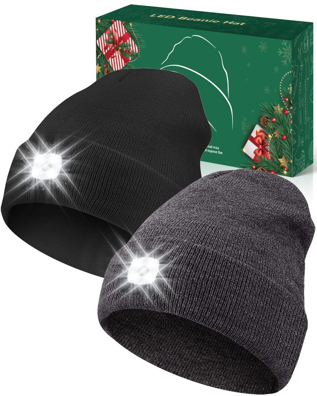 Unisex Beanie with Light, USB Rechargeable LED Headlamp Hat, Valentine's Day Gifts Men Women