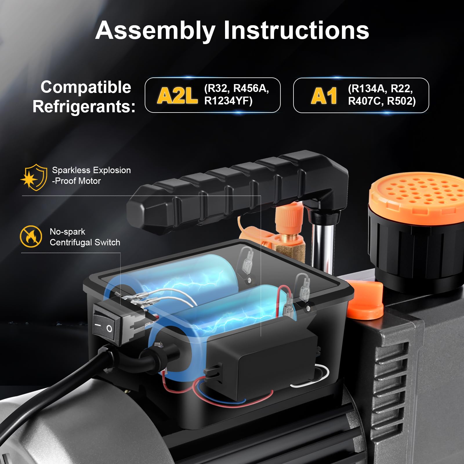 Industrielle zweistufige Vakuumpumpe, 5 CFM, 1/2 PS, auslaufsicher, für R134a/R410a/R32-Systeme, HVAC Auto-AC-Reparatur mit 2 x 250 ml Ölflaschen, 20 Mikron Ultimate Vacuum