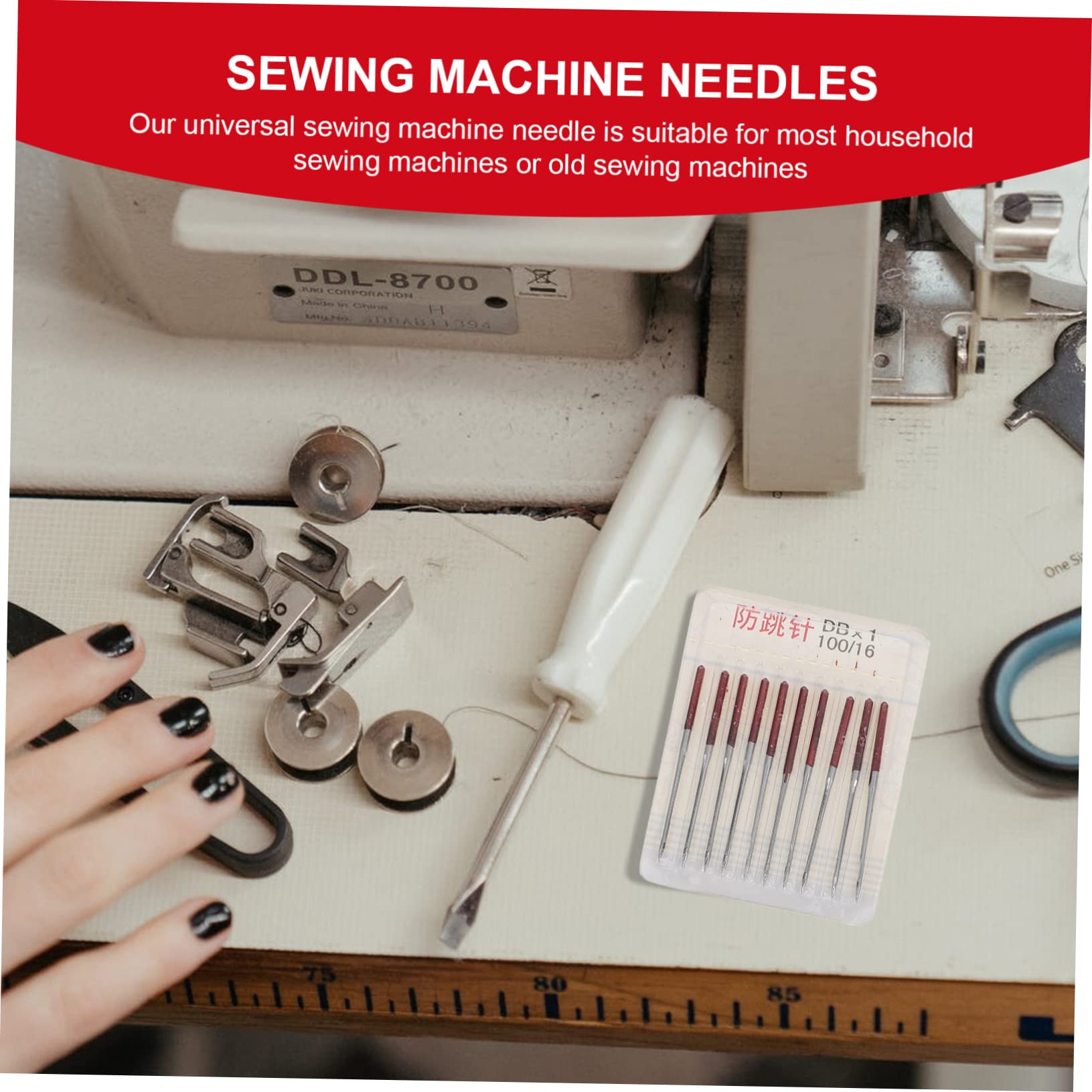 SHINEOFI 50 Agujas Metálicas para Máquina de Coser, Multiusos y Ligeras, Ideales para Telas Elásticas y Costura Doméstica en Prendas como Abrigos y Camisas