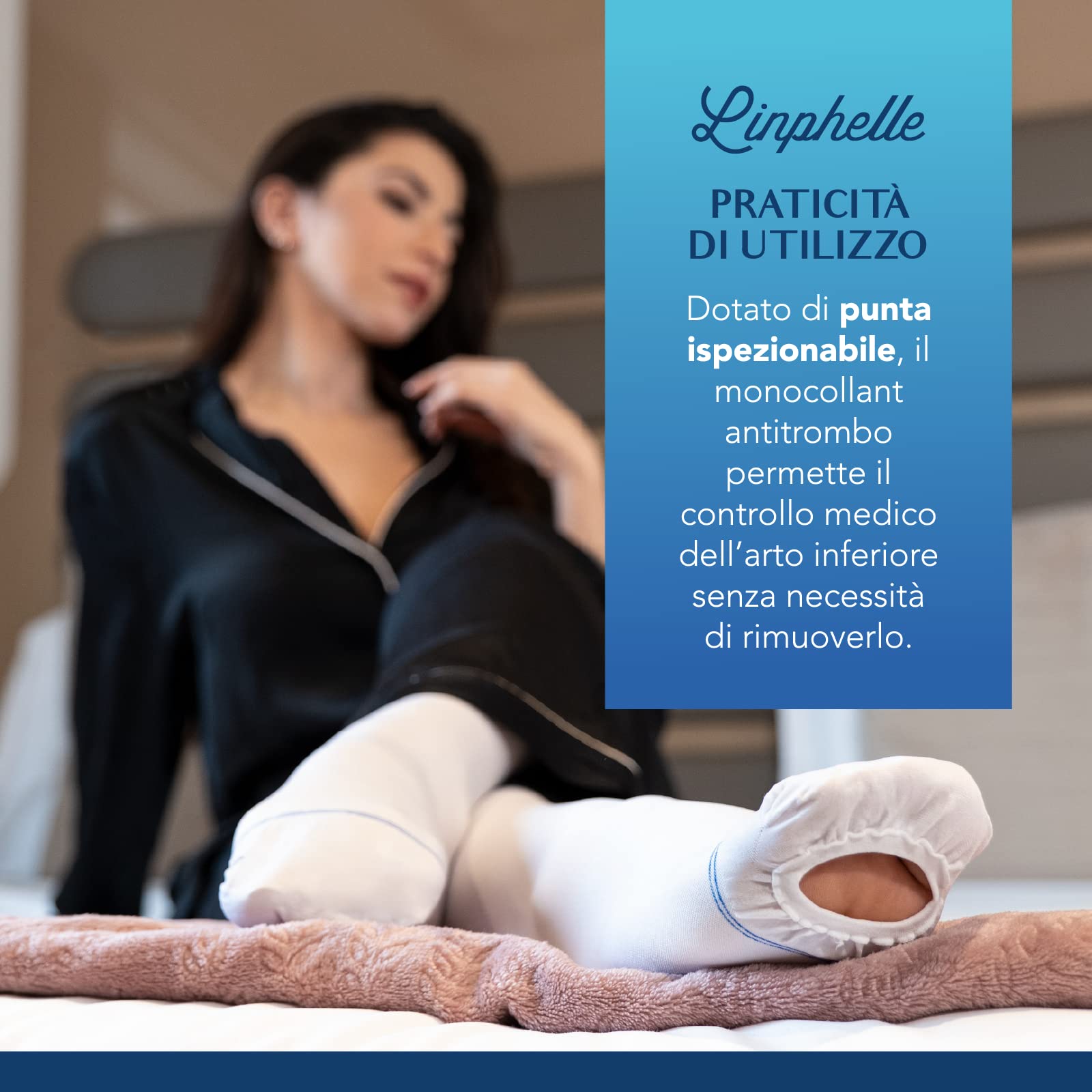 Linphelle Calza Monocollant Antitrombo Medicale a Compressione Graduata, Gamba Sinistra, Classe 1, Calza Elastiche Antiembolismo per Degenza