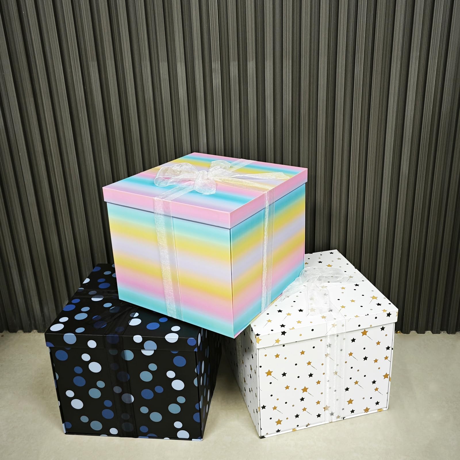 YINUOYOUJIA Große Geschenkbox, 30,5 x 30,5 x 25,4 cm, Geschenkboxen mit Deckel für Geschenke, Geburtstagsbox, Geschenkverpackung für Babyparty, Valentinstag, Kinderparty, Feiern (bunte Box)