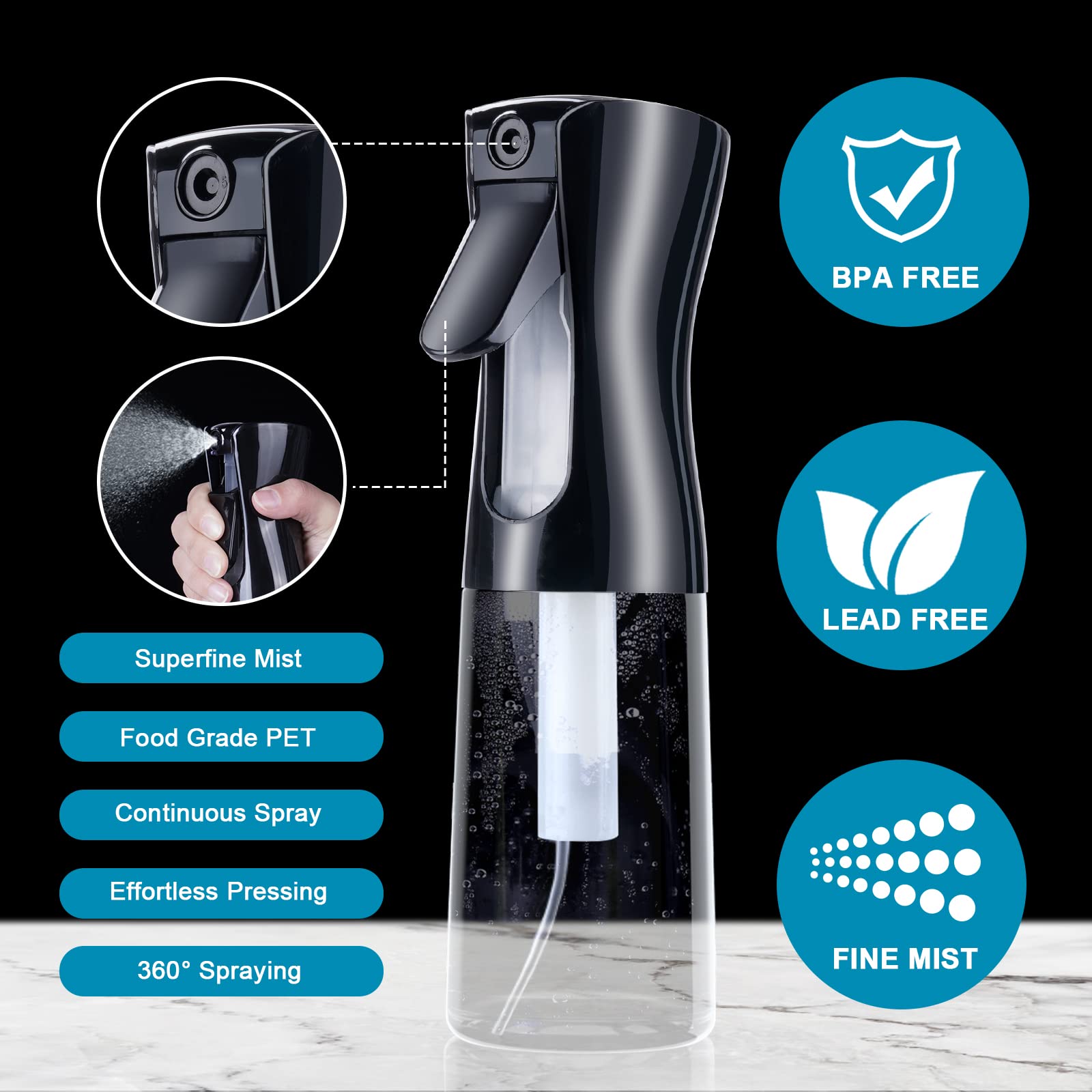 AOOWU Botella de spray para el cabello, 2 uds vacías de agua continua, pulverización fina multifuncional