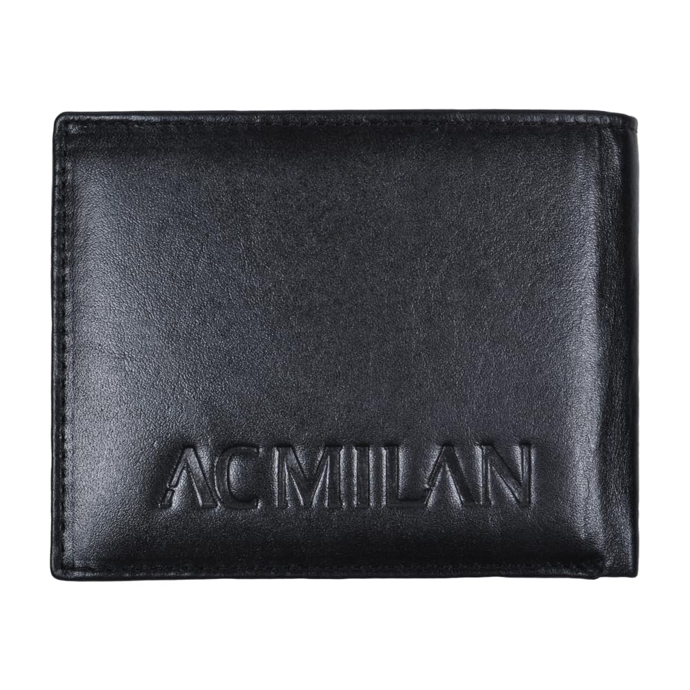 Portafoglio Ufficiale AC Milan In Pelle Bicolore – Nero, 12,5x9,5x2 Cm, Logo Impresso A Caldo