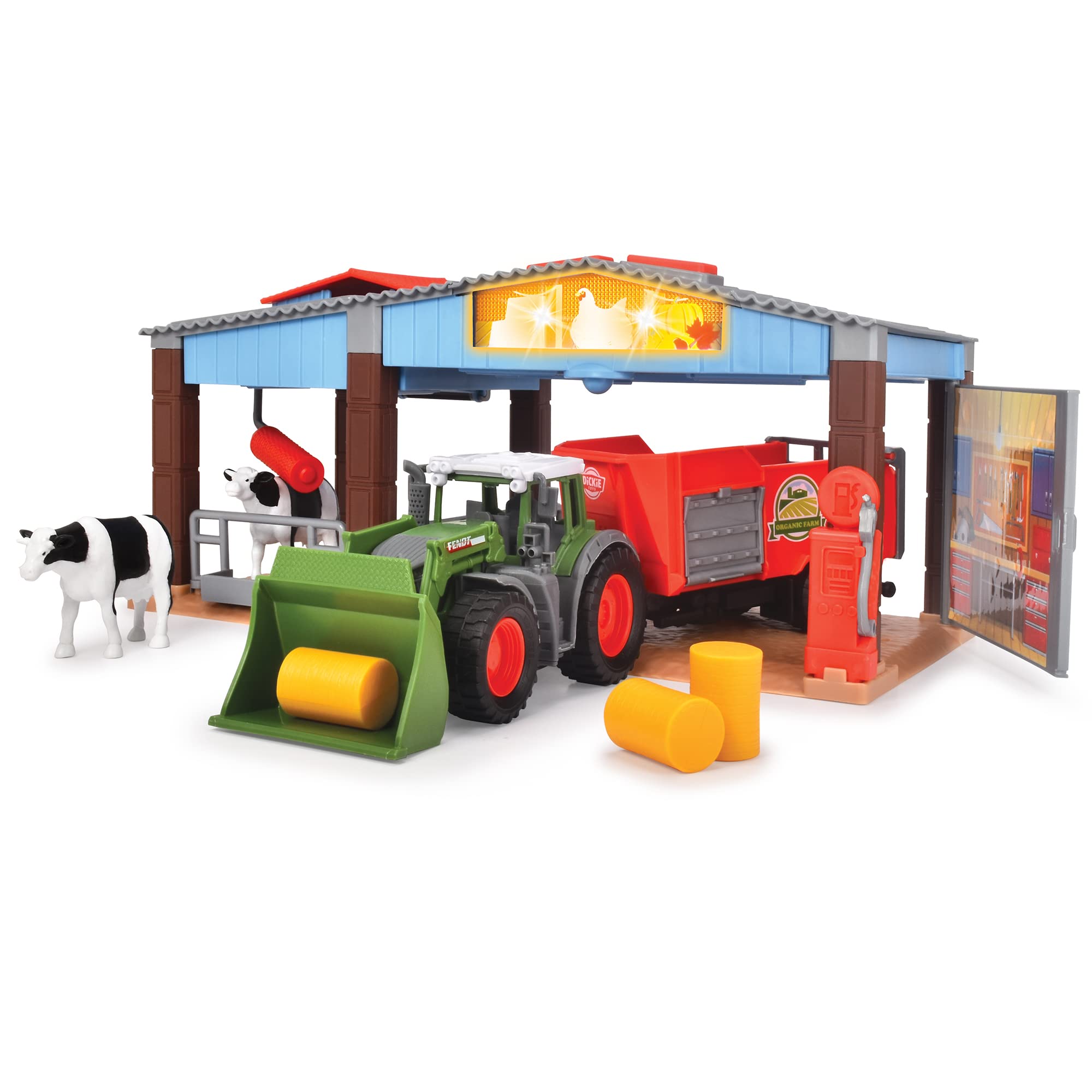 Dickie Toys - Bauernhof Station & Traktor – Bunte Farm Station mit Licht & Sound, Traktor, Anhänger & Kühe, für Kinder ab 3 Jahren, Mehrfarbig