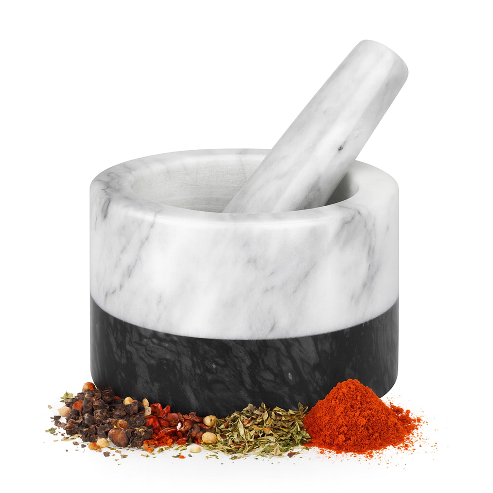 Silk Route Home Black & White Marble Pestle & Mortar Set - 13cm x 9cm | Durable Marble Grinder Crusher for Herbs, Spices & Pastes