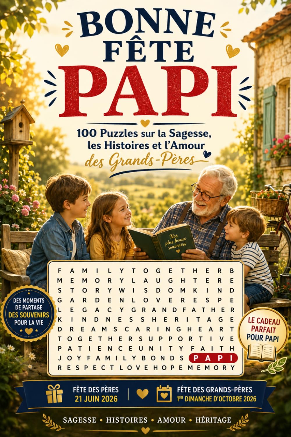 Bonne Fête Papi : Mots Cachés des Grands-Pères: 100 Puzzles sur la Sagesse, les Histoires et l'Amour des Grands-Pères | Cadeau Fête des Pères et Fête des Grands-Pères