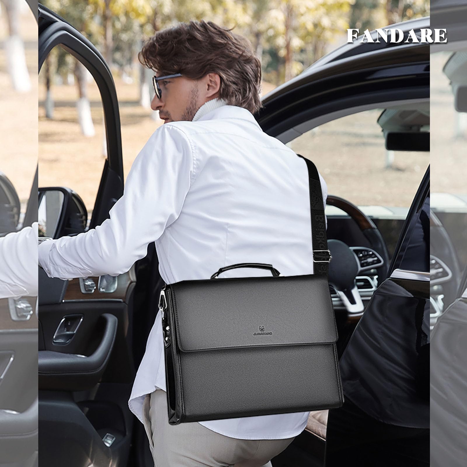 FANDARE Maletín Hombres Portafolios Bolsos Bandolera PU Cuero Bolsas de mano para 12.9 Pulgada Laptop Bolsa de Mensajero Bolso de Hombro Business Bolsa de Mano para Viaje Negocio Messenger Bag