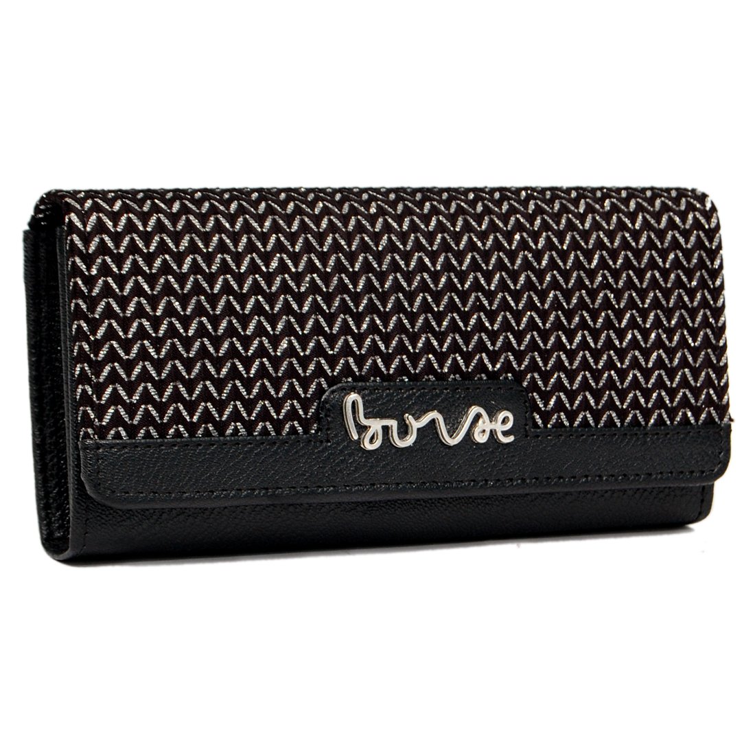 Women's Day Gift Women's Black and Silver Leatherite Ladies Clutch - Purse/Hand Wallet for Girls