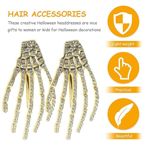 Miniatura 6 de Minkissy 4 pinzas de esqueleto de aleación con diamantes de imitación, pinza de pelo brillante a mano, horquilla zombi punk, horror Bobby Garra,
