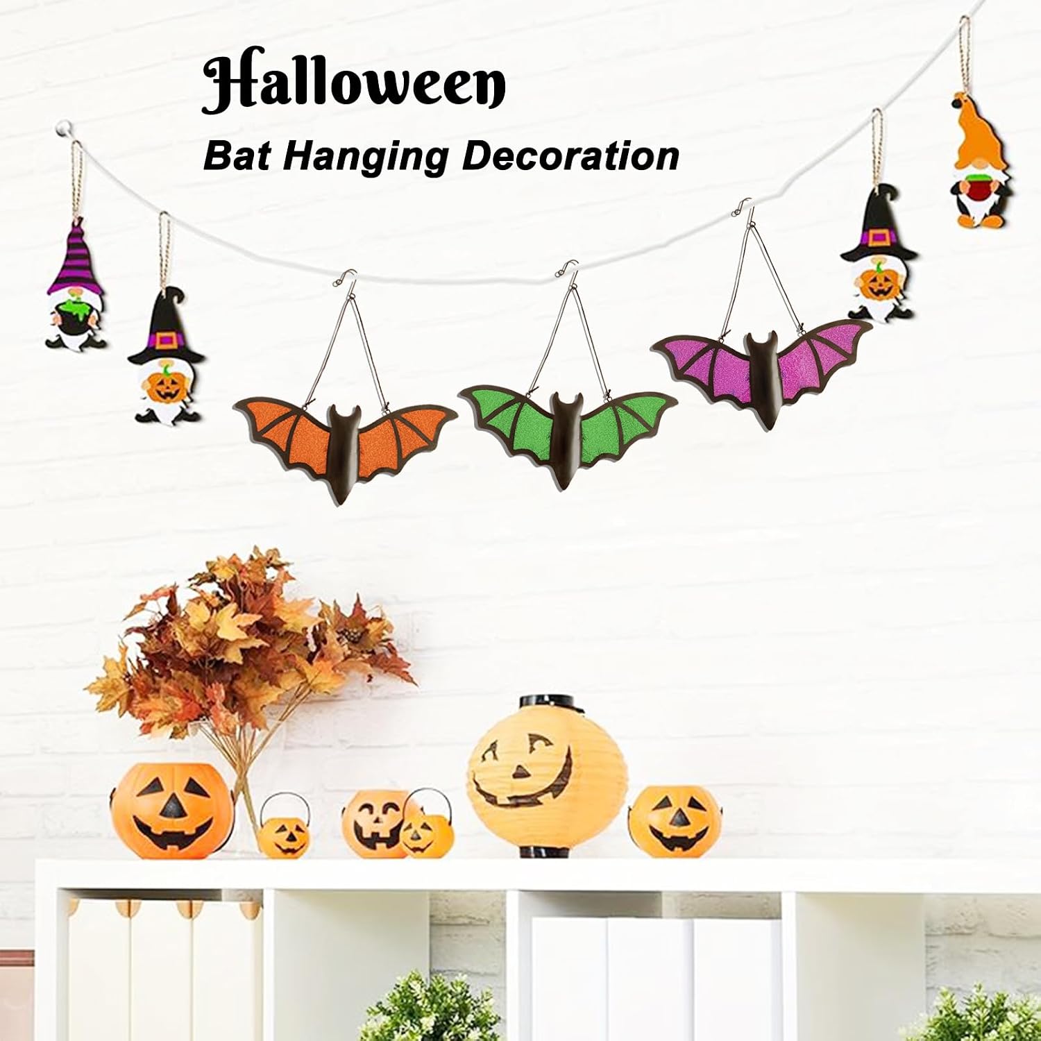 Halloween Bat Decoration​ - 3 Pack Metal & Glass Outdoor/Indoor Bat Decor with 13"x5.7" Realistic Bats in Green, Purple, Orange for Garden, Yard, Wall - Waterproof Scary Party Supplies