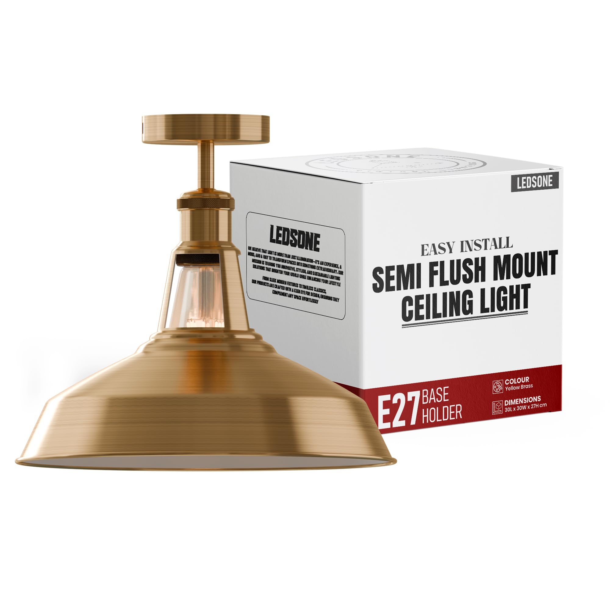 LEDSone Vintage Retro Industrial Semi Flush Mount Ceiling Light LED Lamp Fixture Kitchen Ceiling Metal Large Rustic Light Shade Pendant Lampshade Fitting for Farmhouse