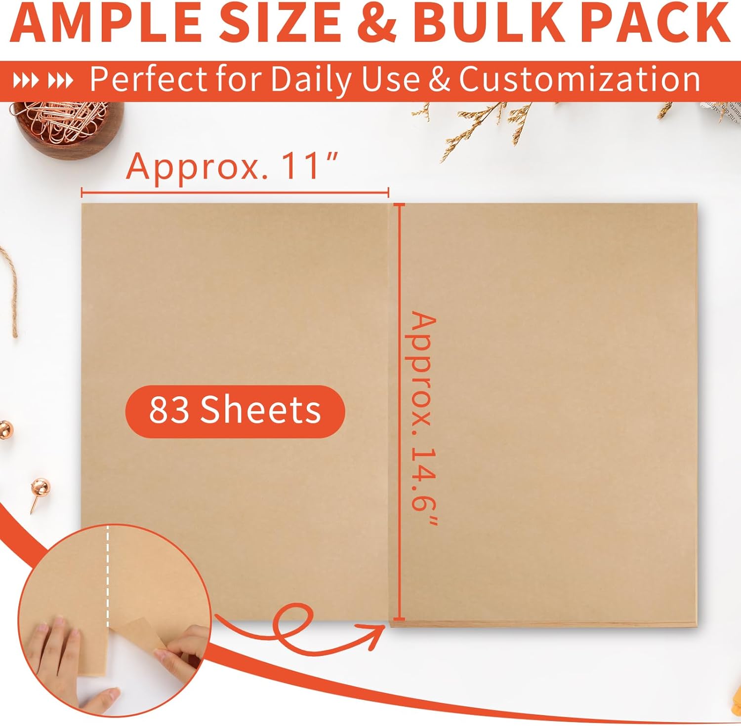 Kraft Paper Sheets, 83 PCS Packing Paper Sheets, 14.5" x 11" Sheet Size Craft Paper, Durable Packing Paper, Foldable Shipping Paper for Shipping, Packaging, DIY, Moving(Brown)