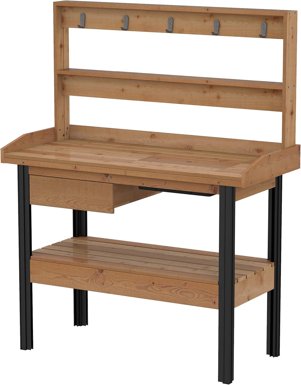 Vita 46 inch x 20 inch x 58 inch Cedar Wood Potting Bench, Dark Brown, FSC, Pre-Stained, Storage Shelf, Work Basin, Hooks, VT17744