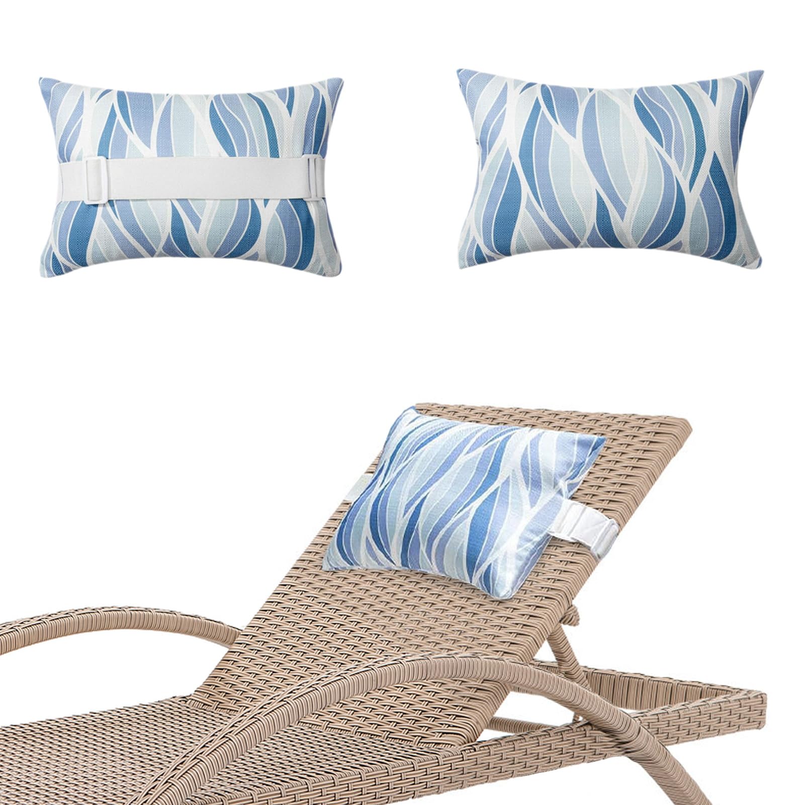 Oreiller de Chaise Longue, Appuie-Tête de Chaise Longue Bain de Soleil Coussin Oreiller de Transat pour Chaises Pliantes D'extérieur, 2 pièces, Bleu