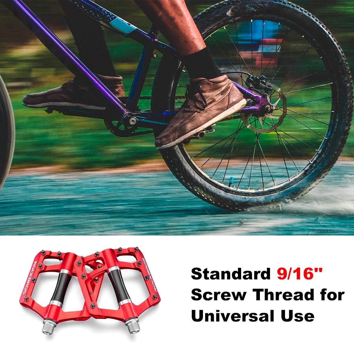 ROCKBROS Mountain Bike Pedals MTB Pedals Bicycle Flat Pedals Aluminum 9/16" Sealed Bearing Lightweight Platform for Road Mountain BMX MTB Bike