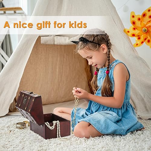 Miniatura 4 de ELLDOO Cofre del tesoro vintage, caja de recuerdos de pirata para regalos de niños, fiesta temática pirata, caja de almacenamiento de tesoros de