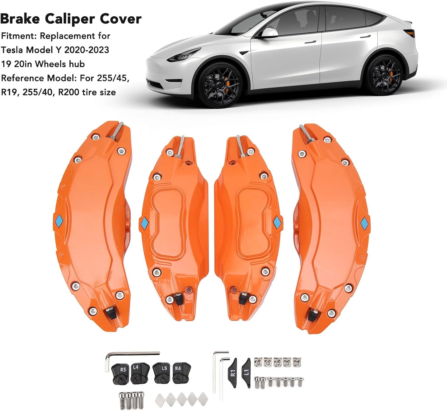 Brake Caliper Cover, Caliper Trim Bright Color Stylish High Strength 4PCS for Model Y 19 20in Wheels Hub (Orange)