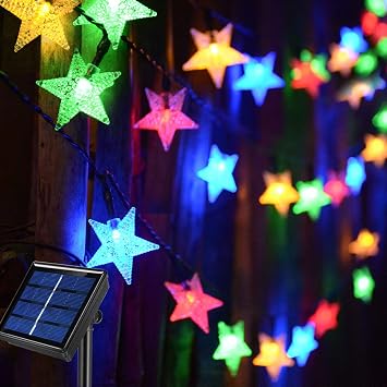 50ft 120LED Solar String Fairy Lights Outdoor,Waterproof Star Twinkle Decorative Lights for Garden,Patio Post,Deck,Canopy,Gazebo,Porch,Pergola,Balcony,Backyard Fence,Party Decor,Multicolored