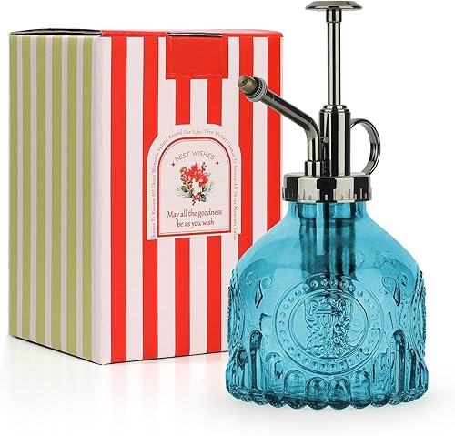T4U Mister de cristal para plantas de 6.8 fl oz, botella rociadora vintage con bomba superior, rociador de flores de jardín de niebla fina, pequeño