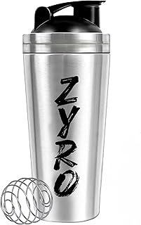 Zyro Premium Stainless Steel Gym Shaker Bottle 750ML Leak-Proof Protein & Pre-Workout Mixer Durable Sports Bottle with Steel Mixer Ball Hot & Cold Compatible (Silver Color)