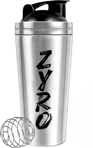 Zyro Premium Stainless Steel Gym Shaker Bottle | 750ML Leak-Proof Protein &amp; Pre-Workout Mixer | Durable Sports Bottle with...