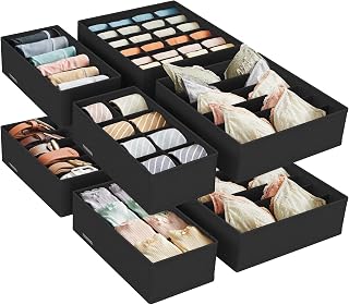SONGMICS 8 Drawer Dividers Set Foldable Lingerie Organizer, for Bras | Organization System Closet, Fabric Boxes Storage, For Bras Socks Ties, Ink Black, TINA Collection RUS008B01