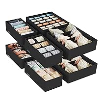SONGMICS Set di 8 Divisori per Cassetti, Organizzatori per Biancheria Intima Pieghevole, per Reggiseni Mutande Calzini Cravatte, Scatole Portaoggetti in Tessuto per Armadio, Nero RUS008B01