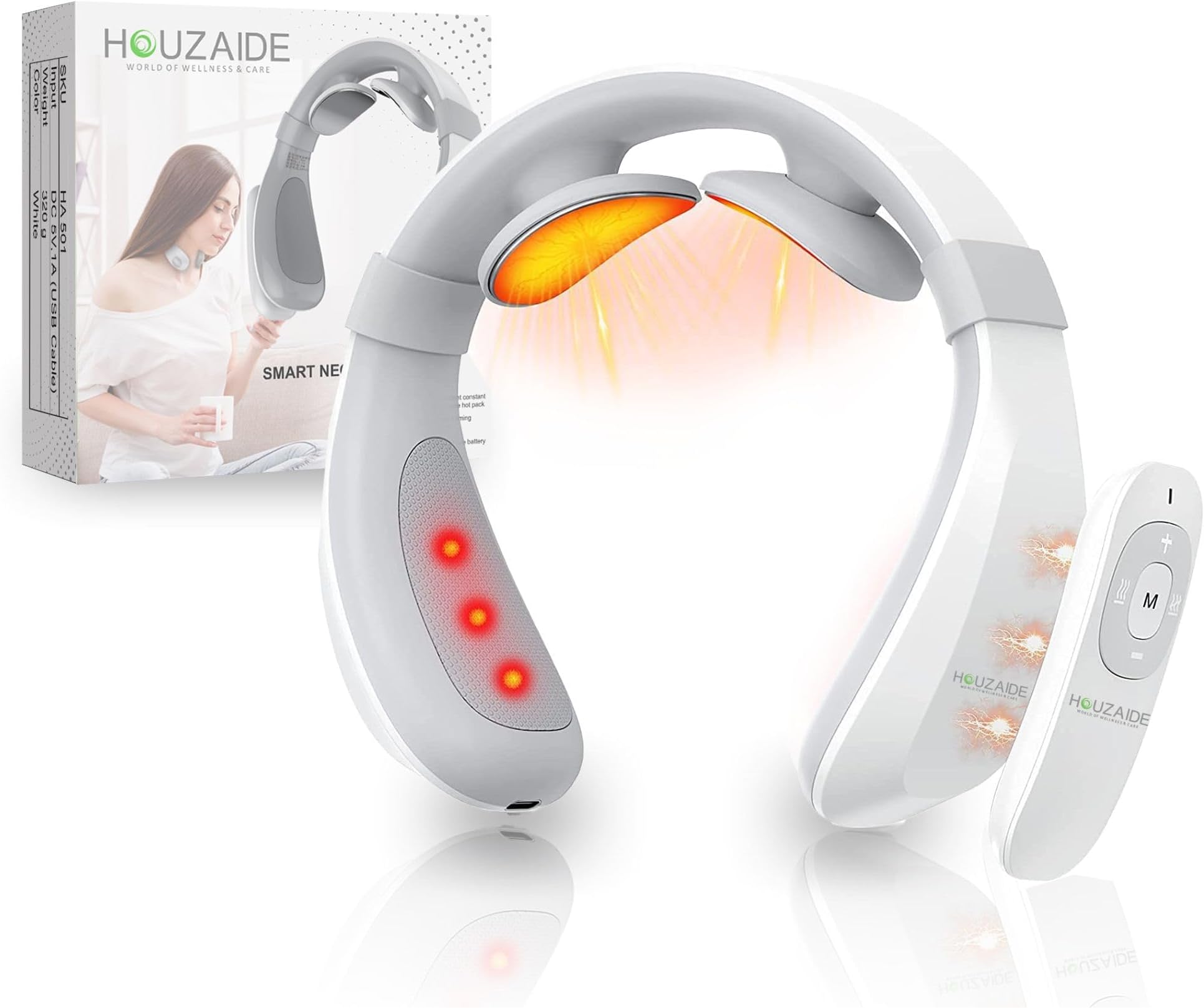 HOUZAIDE Electric Pulse Neck Massager for Neck Pain relief, Cervical Pain Relief With Heat & TENS pulse, Rechargeable Deep Tissue | Rakshabandhan gift Options