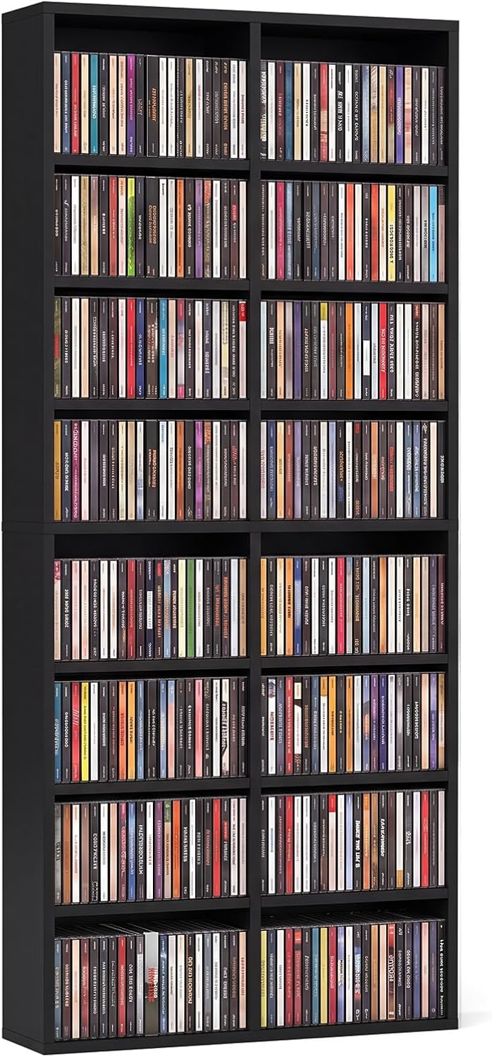 GIANTEX DVD Shelf, 16-Shelf Wide CD Rack, Black