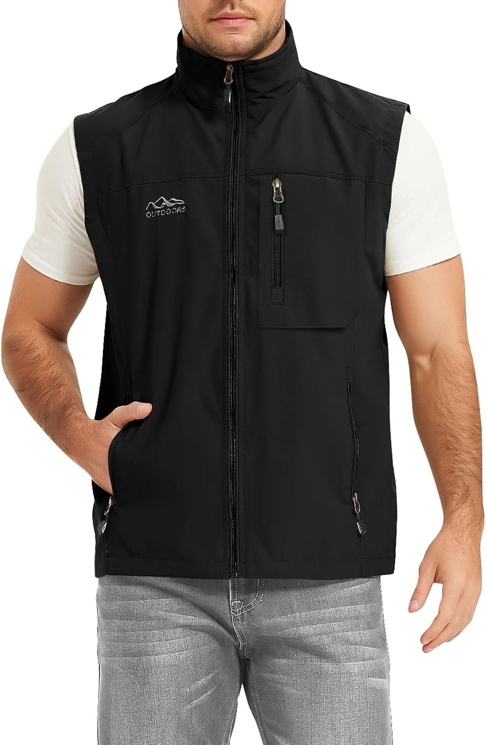 Flygo Mens Lightweight Casual Vest Summer Outdoor Sleeveless Travel Hiking Fishing Work Vest Outerwear with Multi Pockets