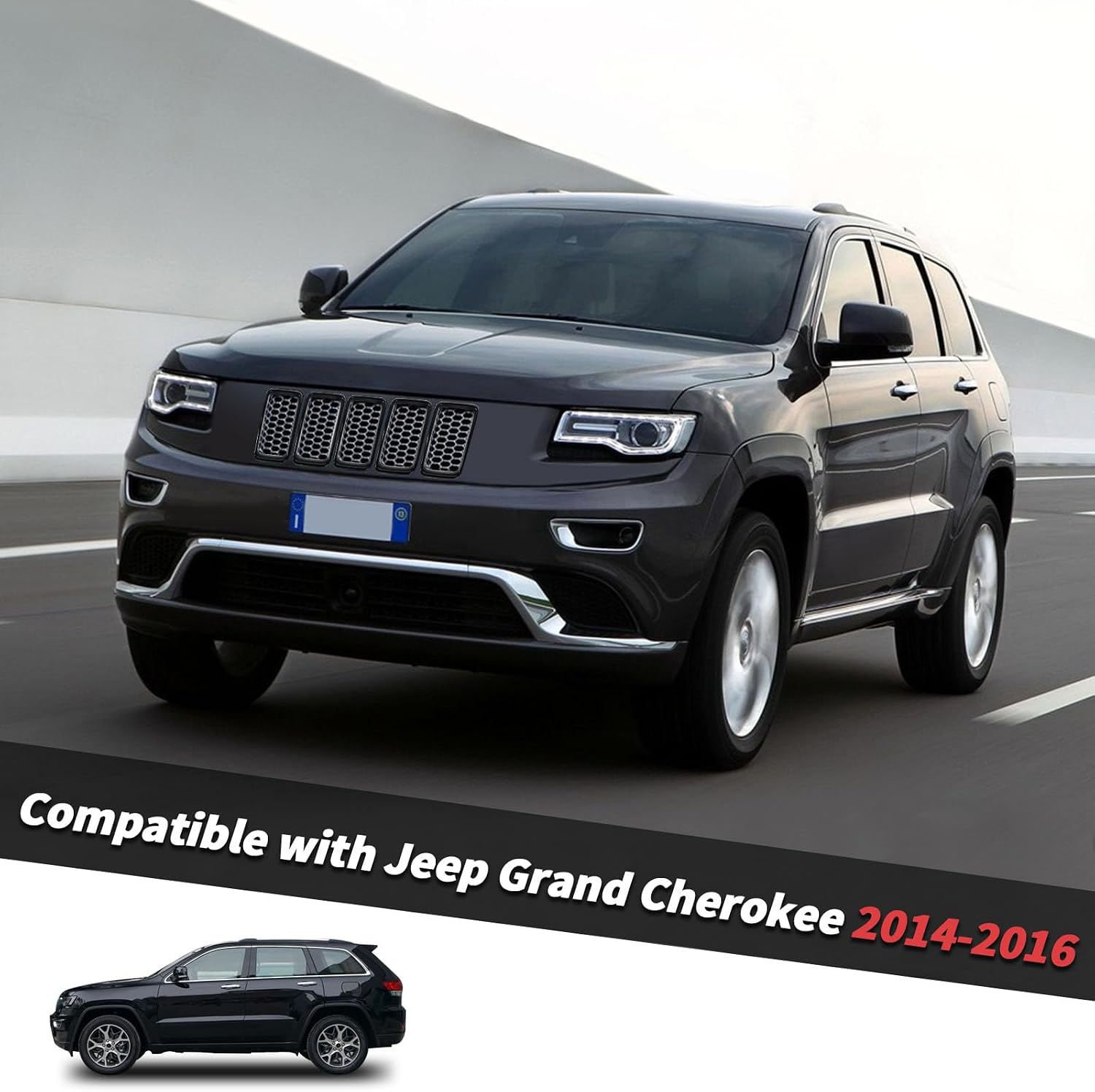 Jimen Compatible with Jeep Grand Cherokee 2014-2016, 7PCS Front Grill Inserts Grille Ring Cover Trim Kit (Black)