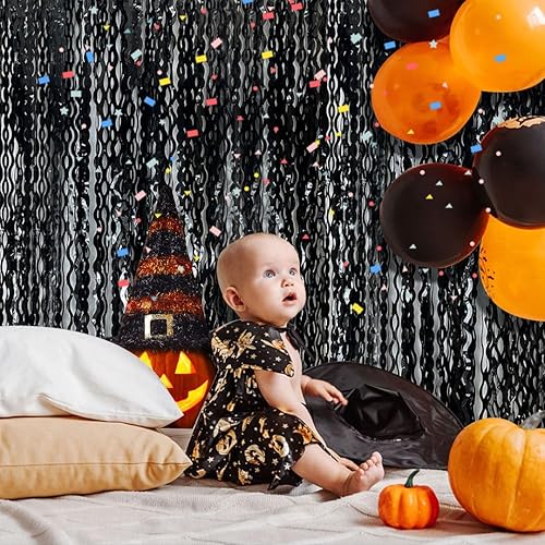 Vista 59 de Cortina cuadrada de oropel para fiesta, 5 cortinas de flecos de papel de aluminio con purpurina, decoración de fiesta, fondo negro para cabina