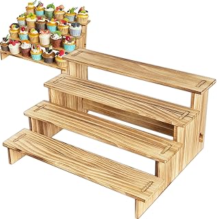 4 Tier Wooden Cupcake Stand for 50 Cupcakes - Rustic Cupcake Holder Stand for Wedding, Birthday, Party Display
