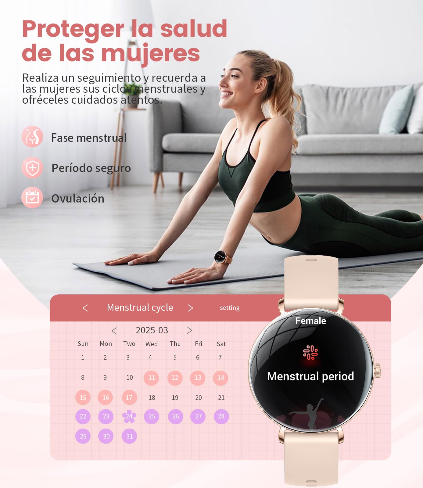 SUNKTA Reloj Inteligente Mujer Ligero con Pantalla Curva AMOLED Ultra Fina Bluetooth Llamadas IP68 Impermeable Podómetro/Frecuencia Cardíaca 100+ Modos Deportivos Elegante Smartwatch para Android iOS