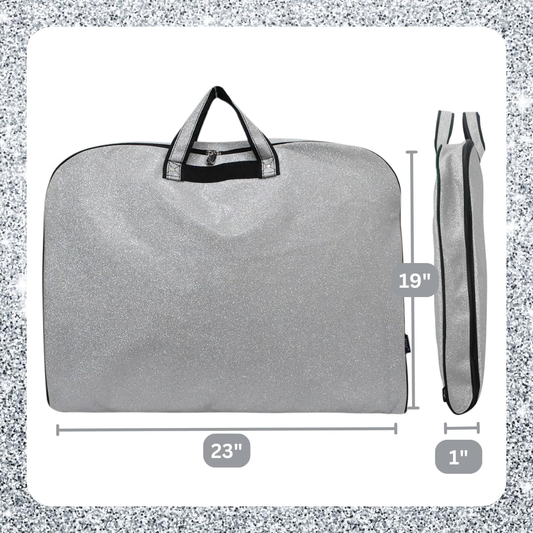 NGIL Glitter Cheer Dance and Competition Travel Companion Hanging Garment Bag for Girls (Glitter-Silver)