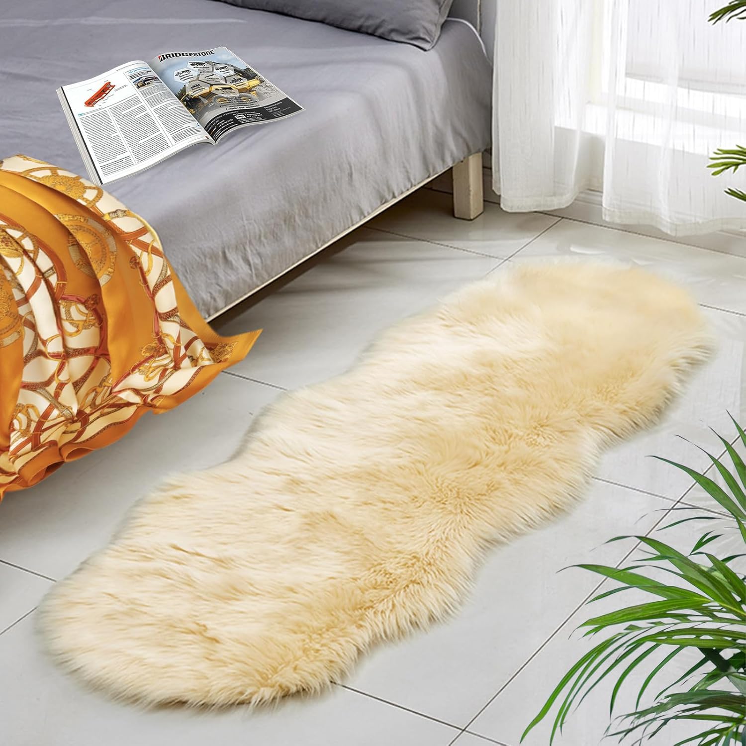 Tapis en fausse peau de mouton beige de haute densité 180cm
