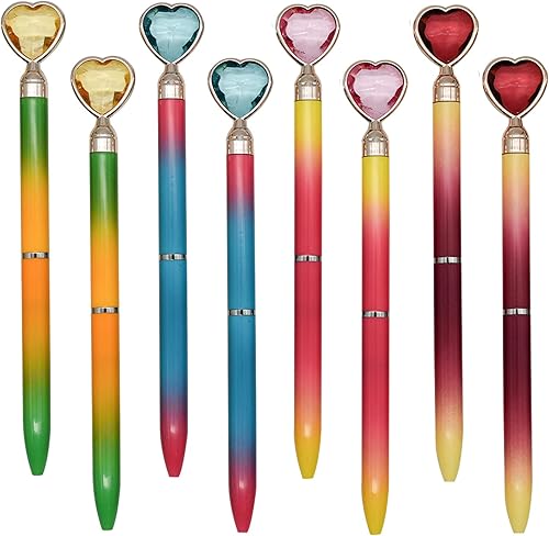Maydahui 12 bolígrafos coloridos en forma de corazón, retráctiles, diamantes de imitación, tinta negra, para niñas, escuela, oficina, fiesta