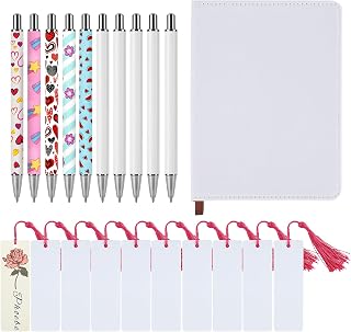 21Pcs Sublimation Notebook and Pen Set,A6 100 Pages Sublimation Blank Journal Notebook with 10Pcs Sublimation Ballpoint Pens and Double-Sided Bookmarks for Back to School Supply Classroom Office Gift