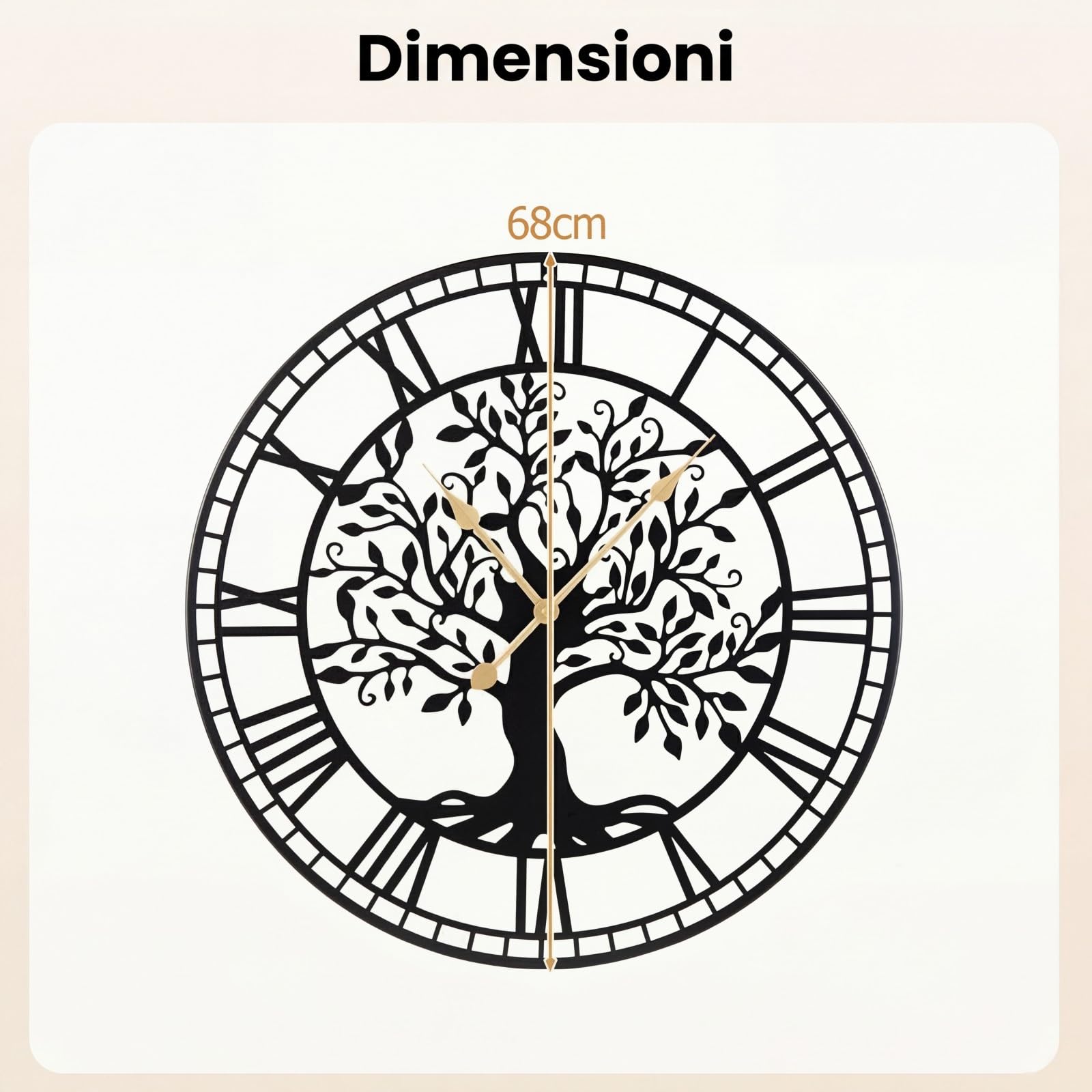 COSTWAY Orologio da Parete Grande da 68 cm, con Albero della Vita in Metallo, Orologio Decorativo Silenzioso Senza Ticchettio, per Soggiorno, Camera da Letto e Cucina, Nero