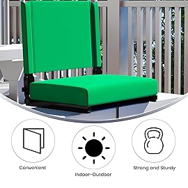 Flash Furniture Grandstand Portable Stadium Seats for Bleachers or Benches, Folding Padded Stadium Chairs with Handle, Pack of 2, 500 lb. Weight Capacity, Bright Green