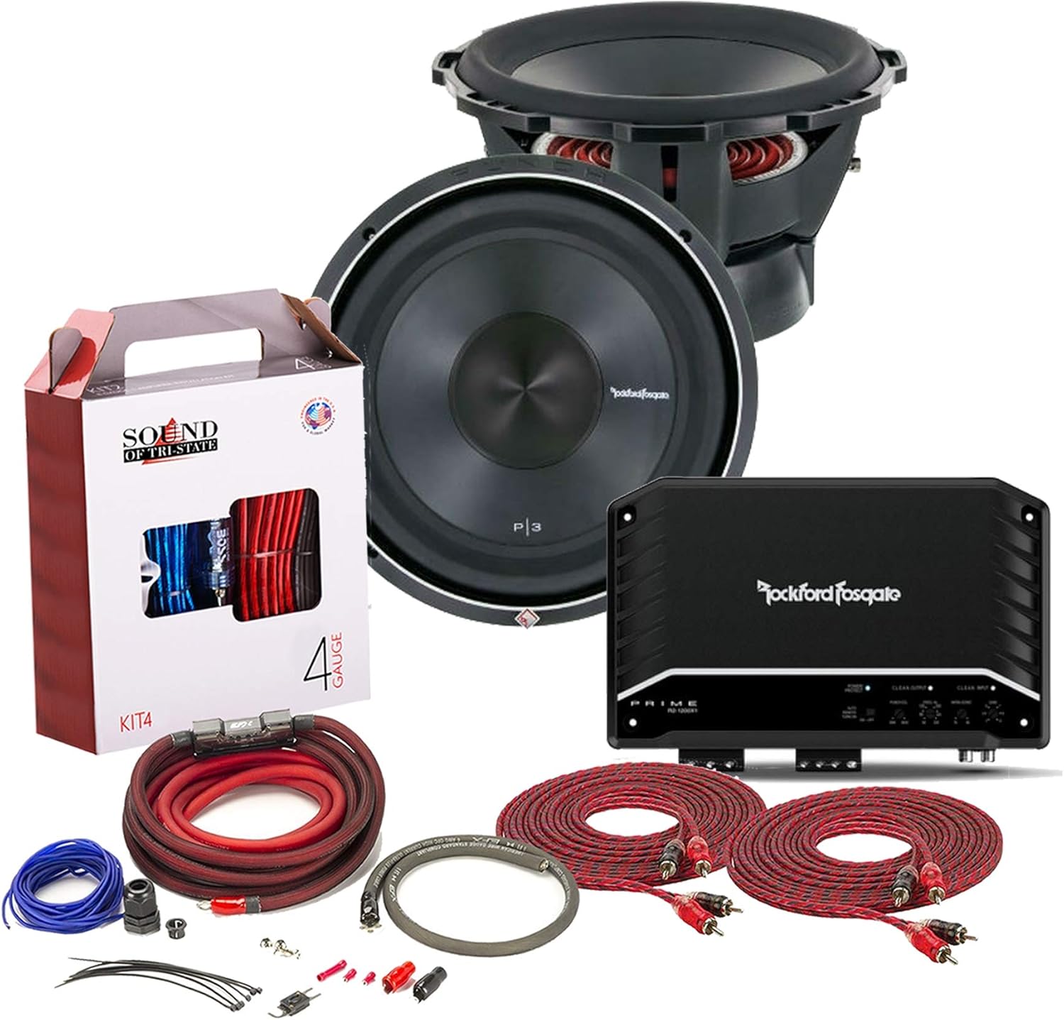 Rockford Fosgate 1200W Mono Amplifier with 12 Subwoofers and Wiring Kit