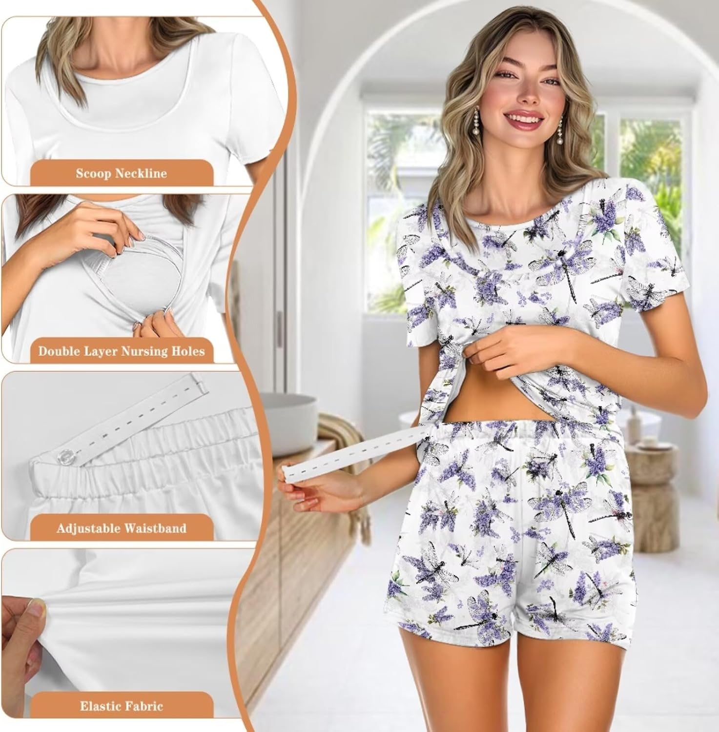 Xoenoiee Women Maternity Nursing Pajama Set Breastfeeding Double Layer Pregnancy Pjs 2Pcs Set Postpartum