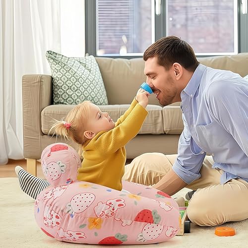 Miniatura 5 de Almohada de lactancia para lactancia materna, funda de algodón extraíble con patrones de animales, lavable a máquina, patrón de fresa (rosa caramelo)