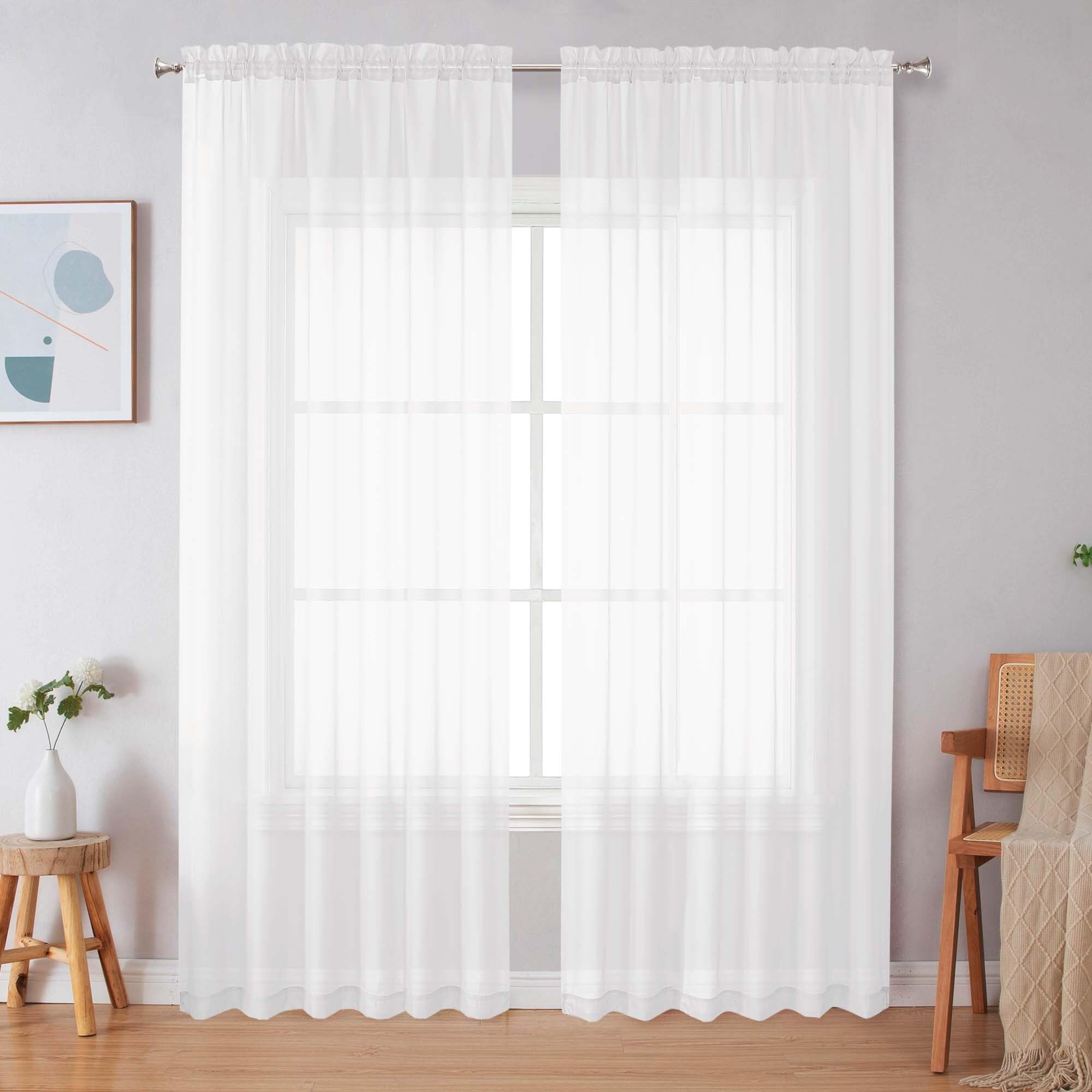 Simplebrand White Sheer Curtains 84 Inches Long 2 Panels for Bedroom