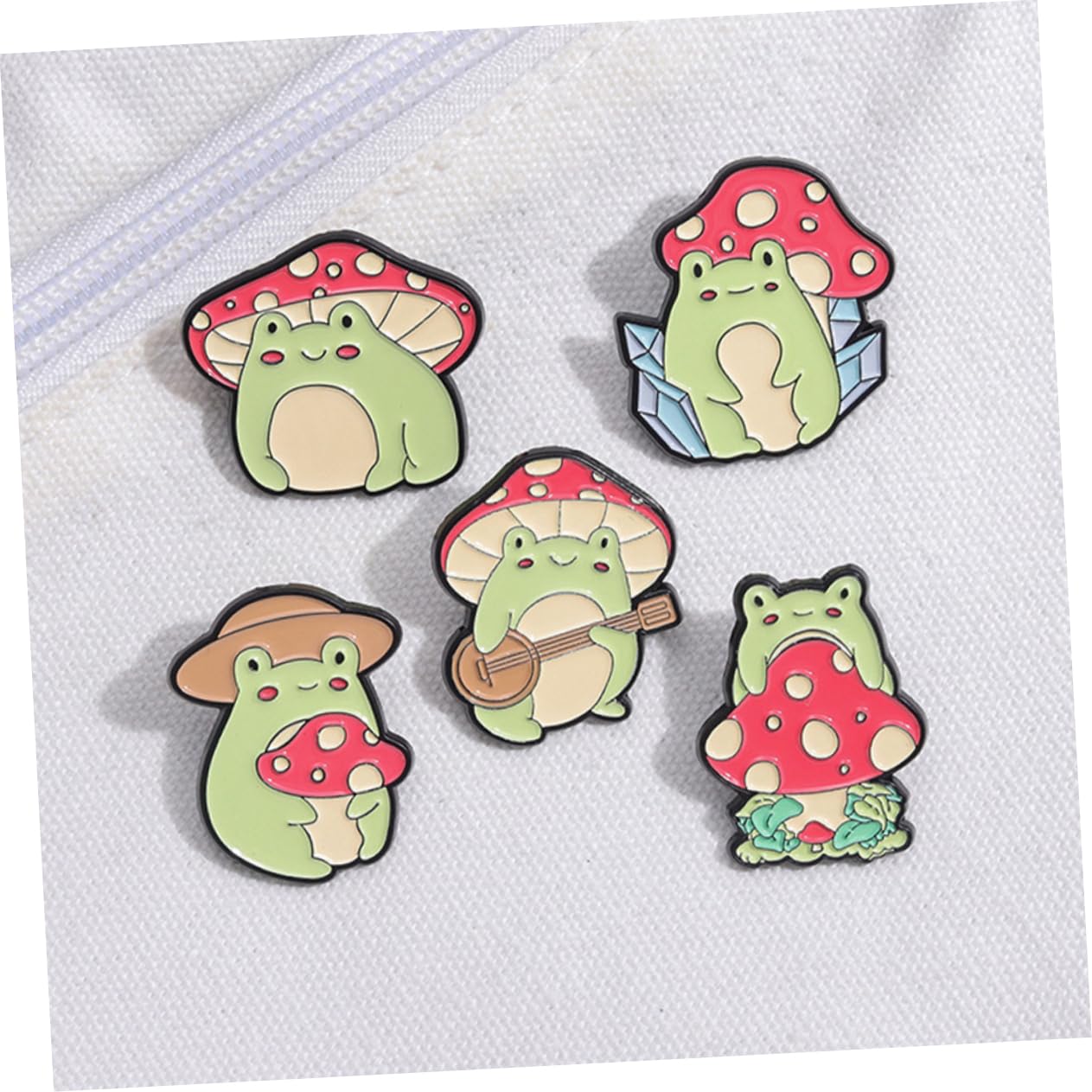 Cute Frog Mushroom Brooches 5pcs Enamel Pins Animal Badge Set for Women's Fashion Outfit