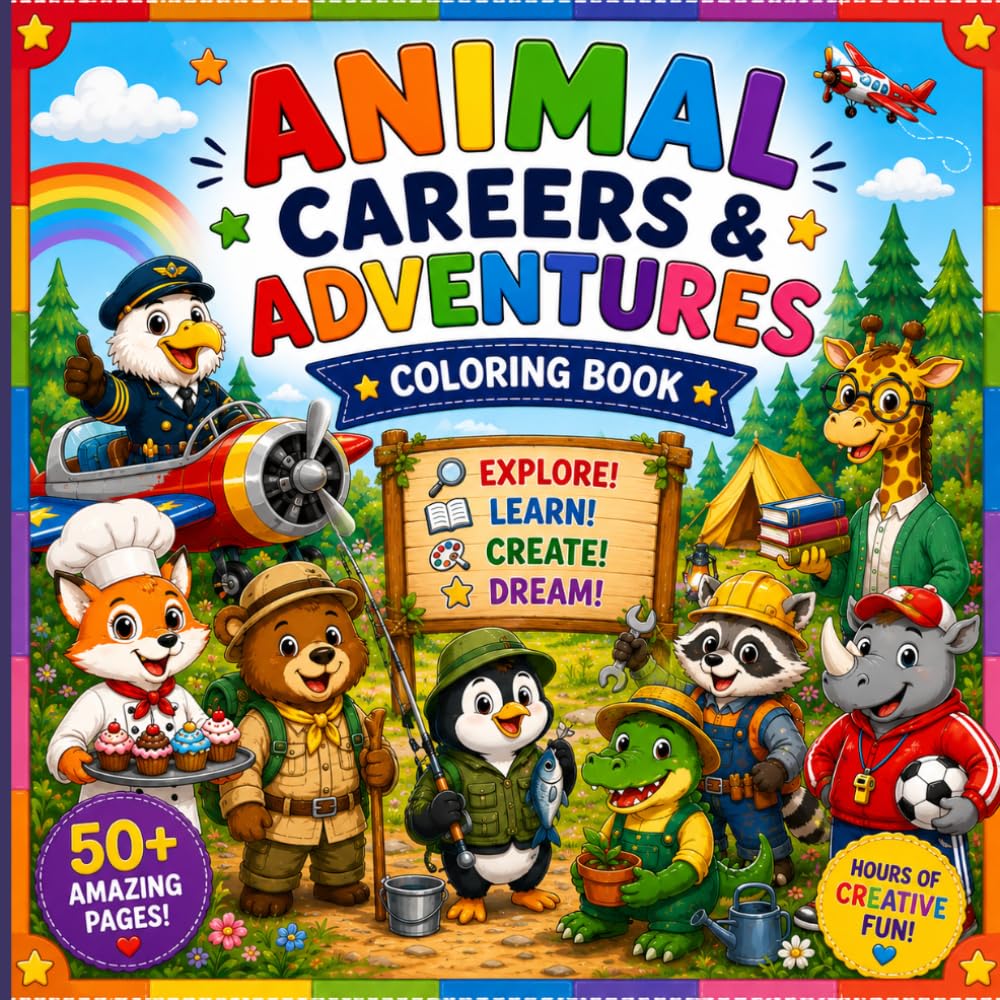Animal Careers & Adventures Coloring Book: Fun Animal Jobs, Creative Careers, and Exciting Adventures for Kids Ages 4-8