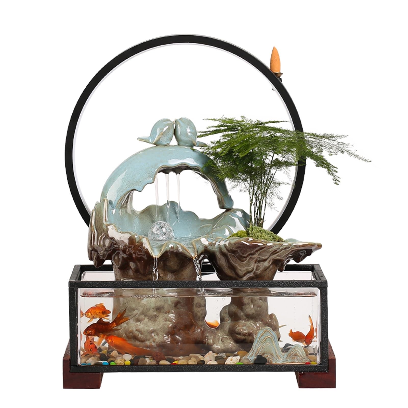 Kits de démarrage d'aquarium pour bureau avec fontaine et boule porte-bonheur