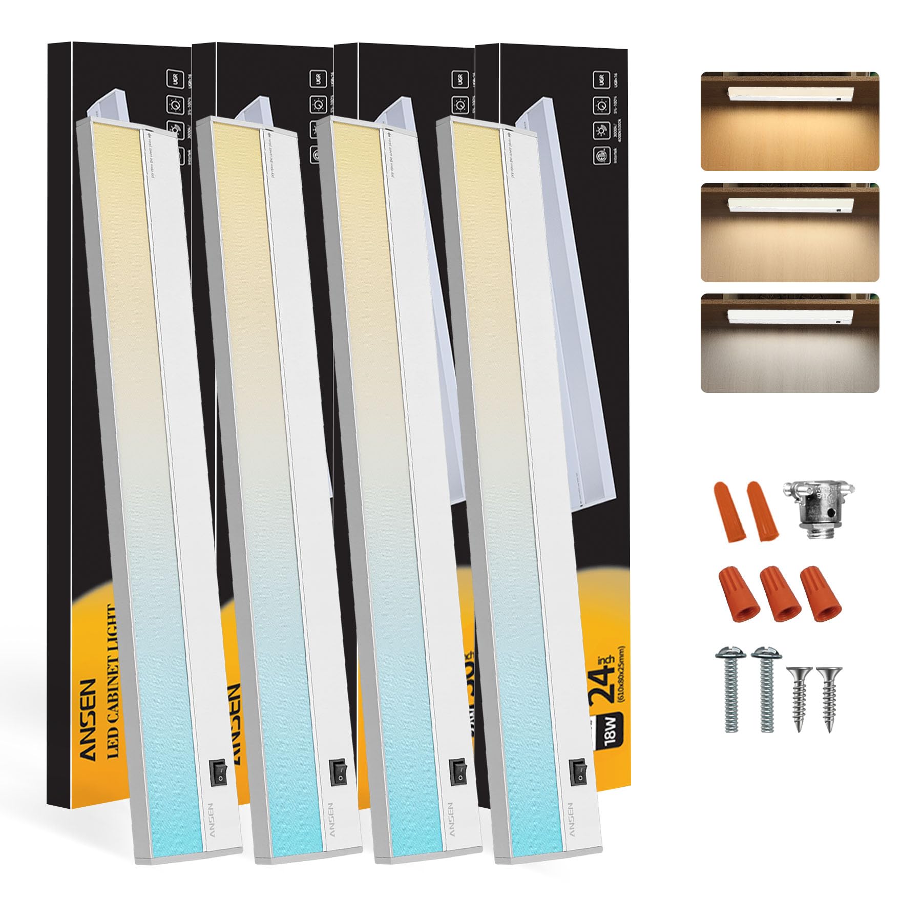 Ansen 4Packs of Under Cabinet Lighting Hardwired