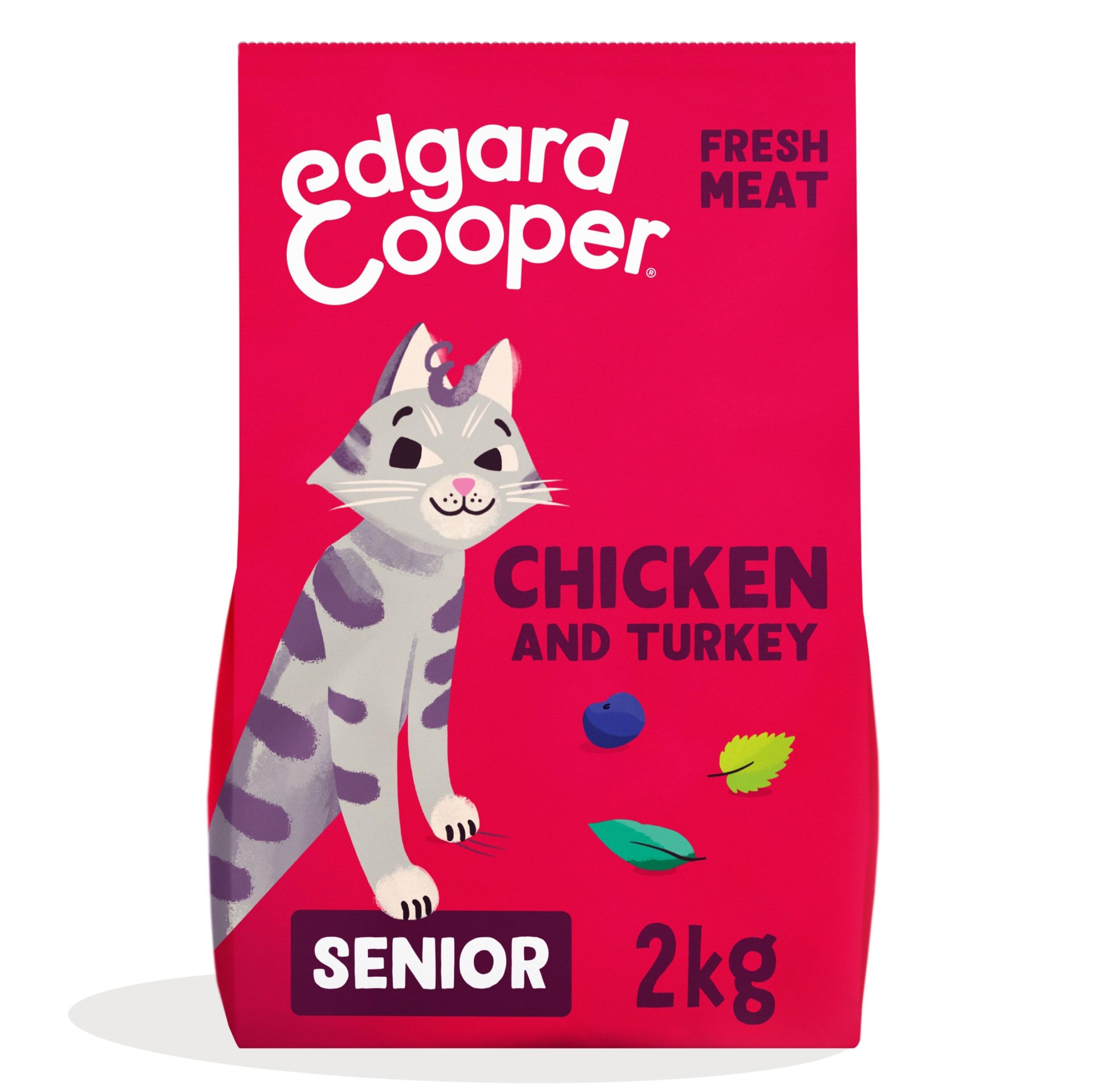 Edgard Cooper Senior Grain Free Dry Cat Food, ChickenTurkey 2kg, Natural Cat Kibble for Senior Cats with Fresh Meat Amino Acids, GlutenFree, High Protein, No Added Sugar